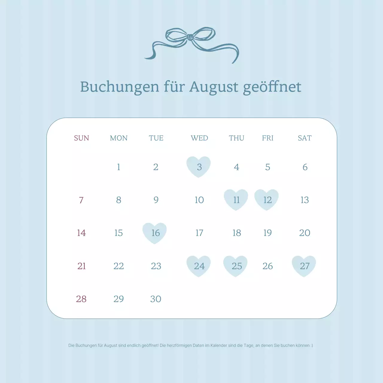 Sky Blue Simple Reservierungsleitfaden Kalender