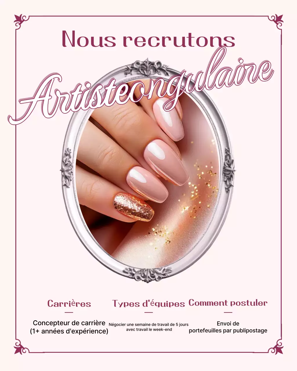 Offre d'emploi pour un nail art de luxe rose