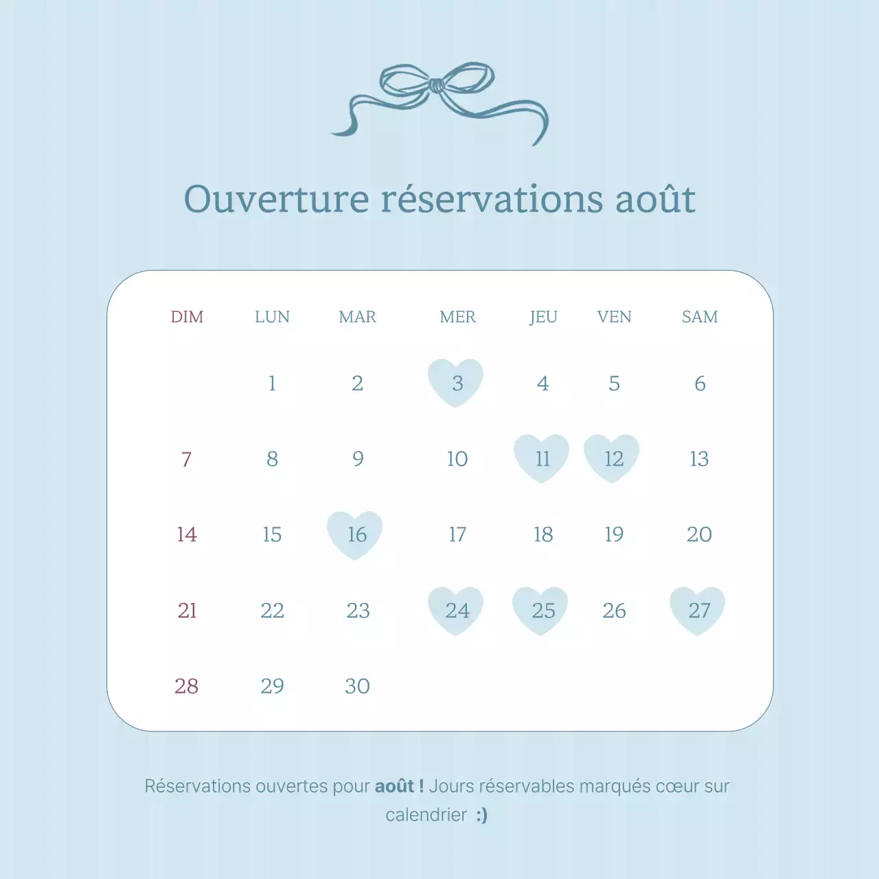 Guide de réservation simple Sky Blue Calendrier