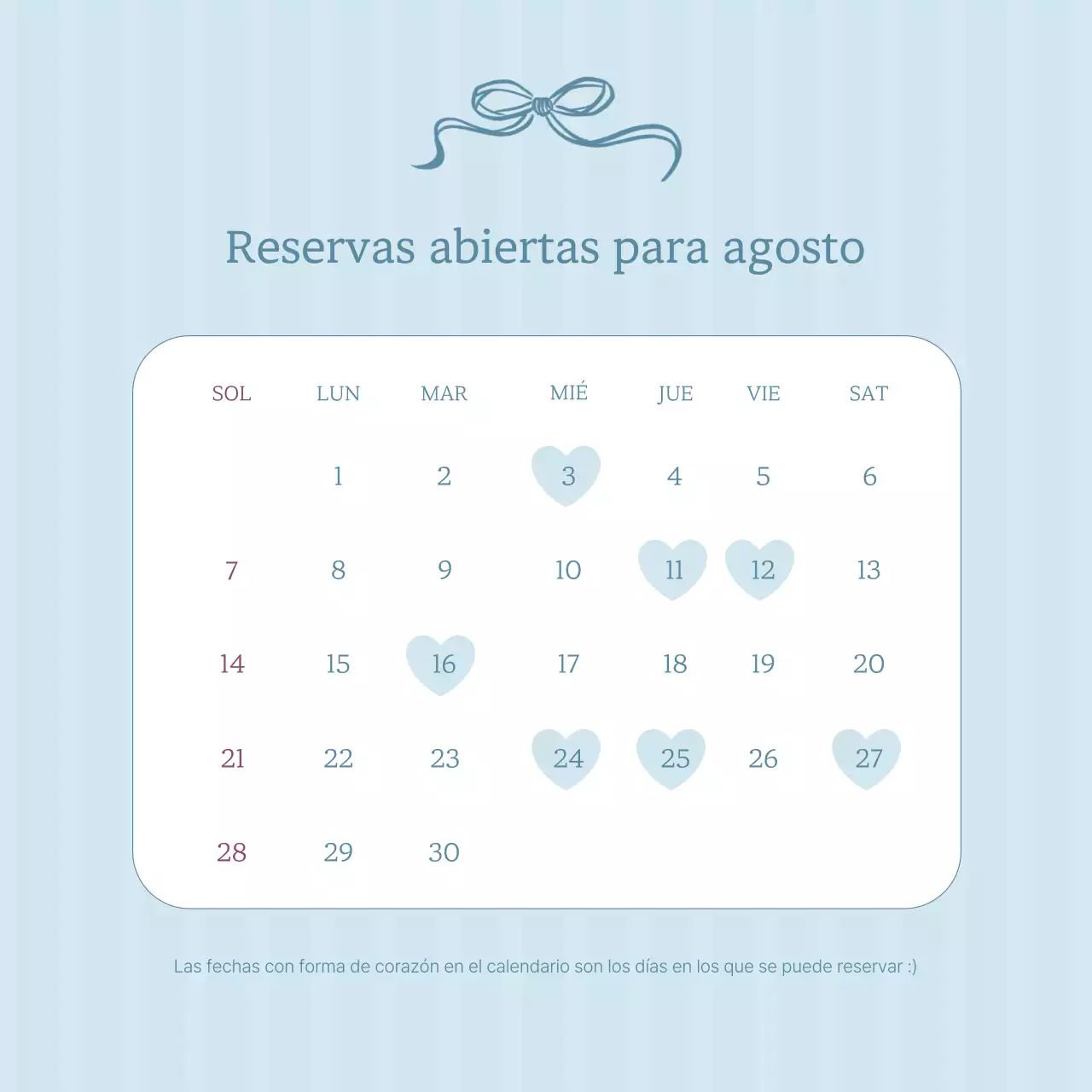 Calendario de la Guía de Reservas Simples de Sky Blue