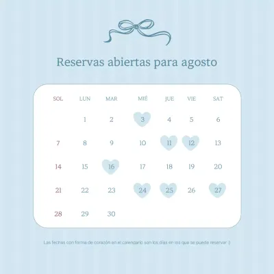 Calendario de la Guía de Reservas Simples de Sky Blue