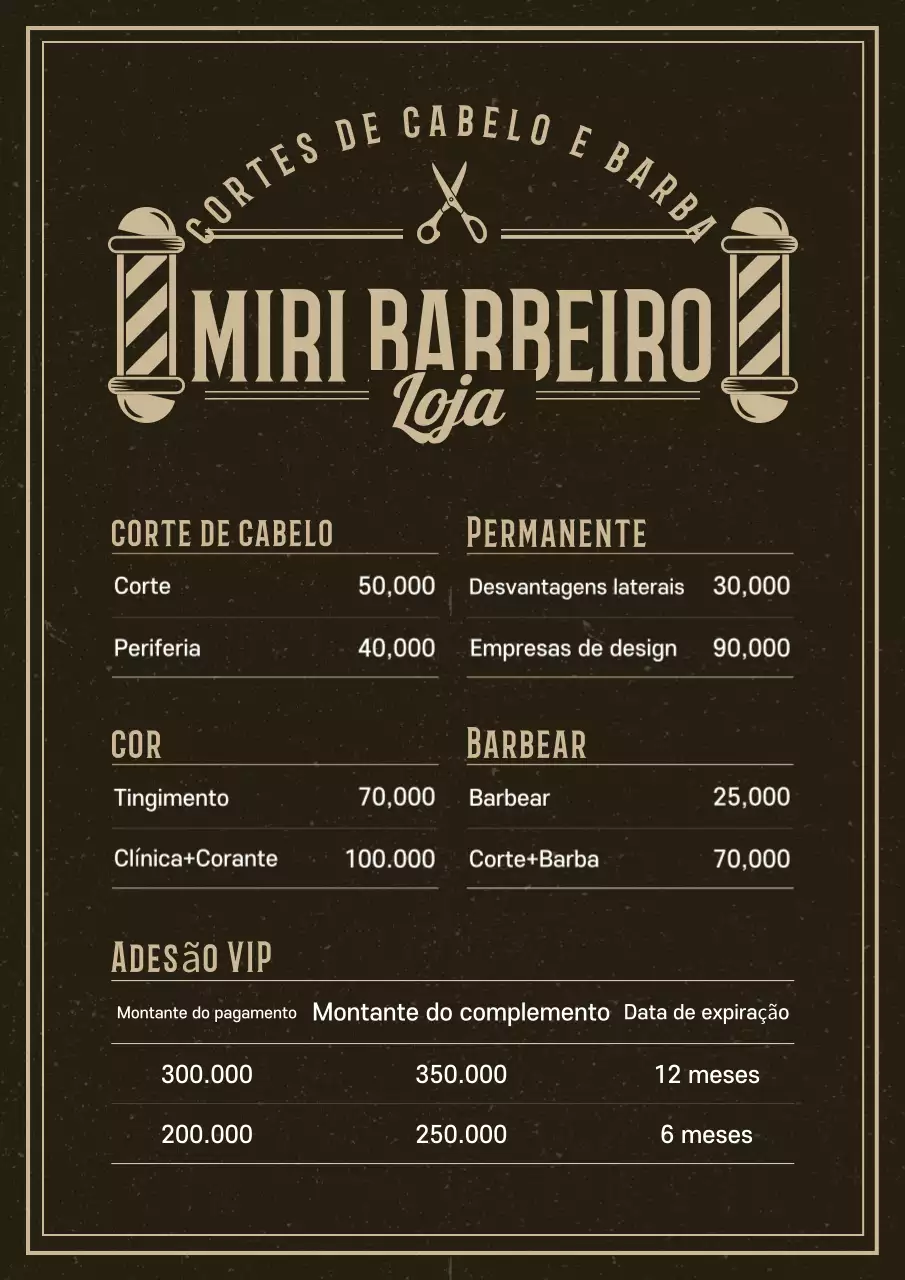 Cardápio da Black Vintage Barber Shop