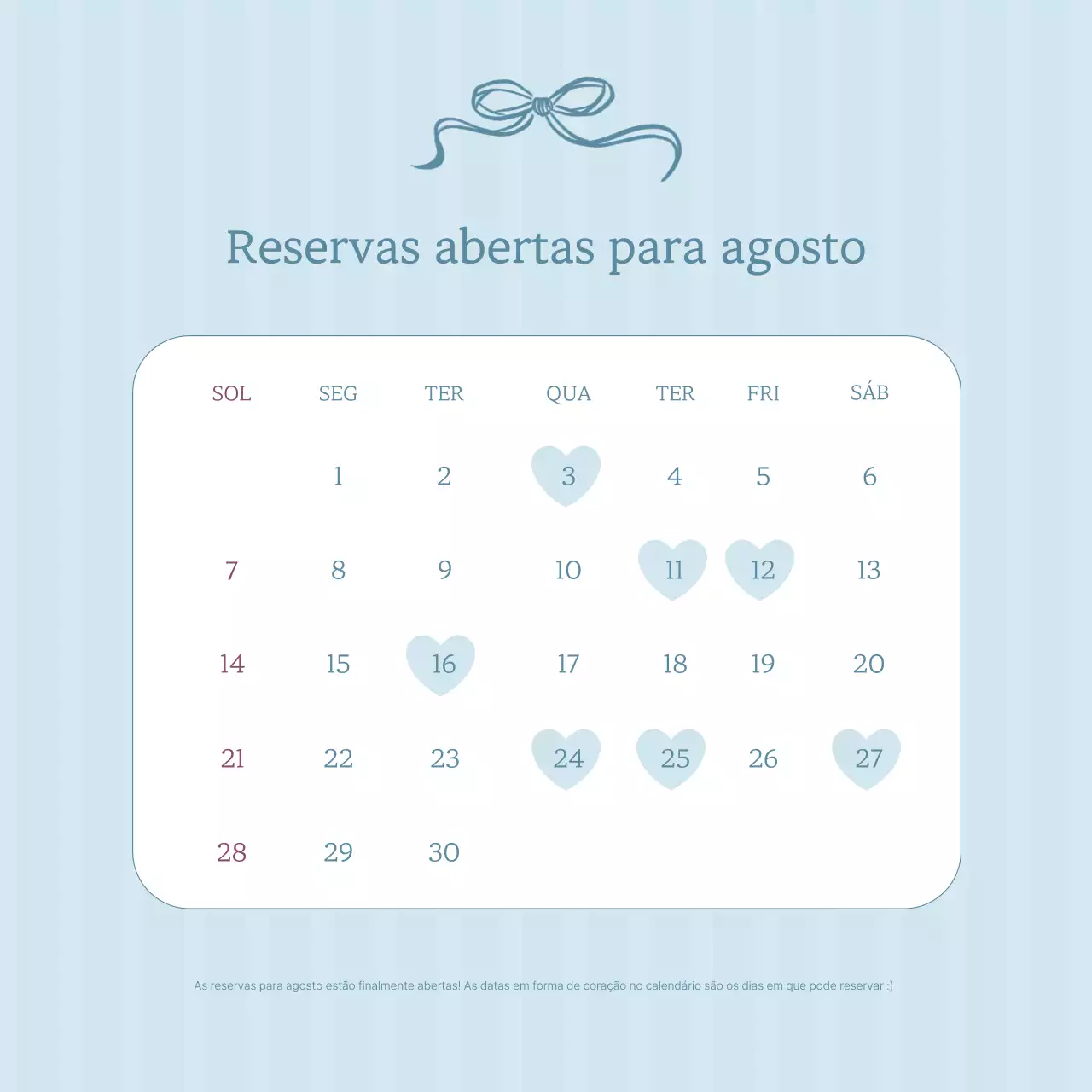Guia de Reservas Simples Sky Blue Calendário
