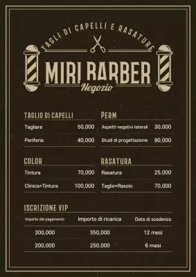 Menù del barbiere vintage nero