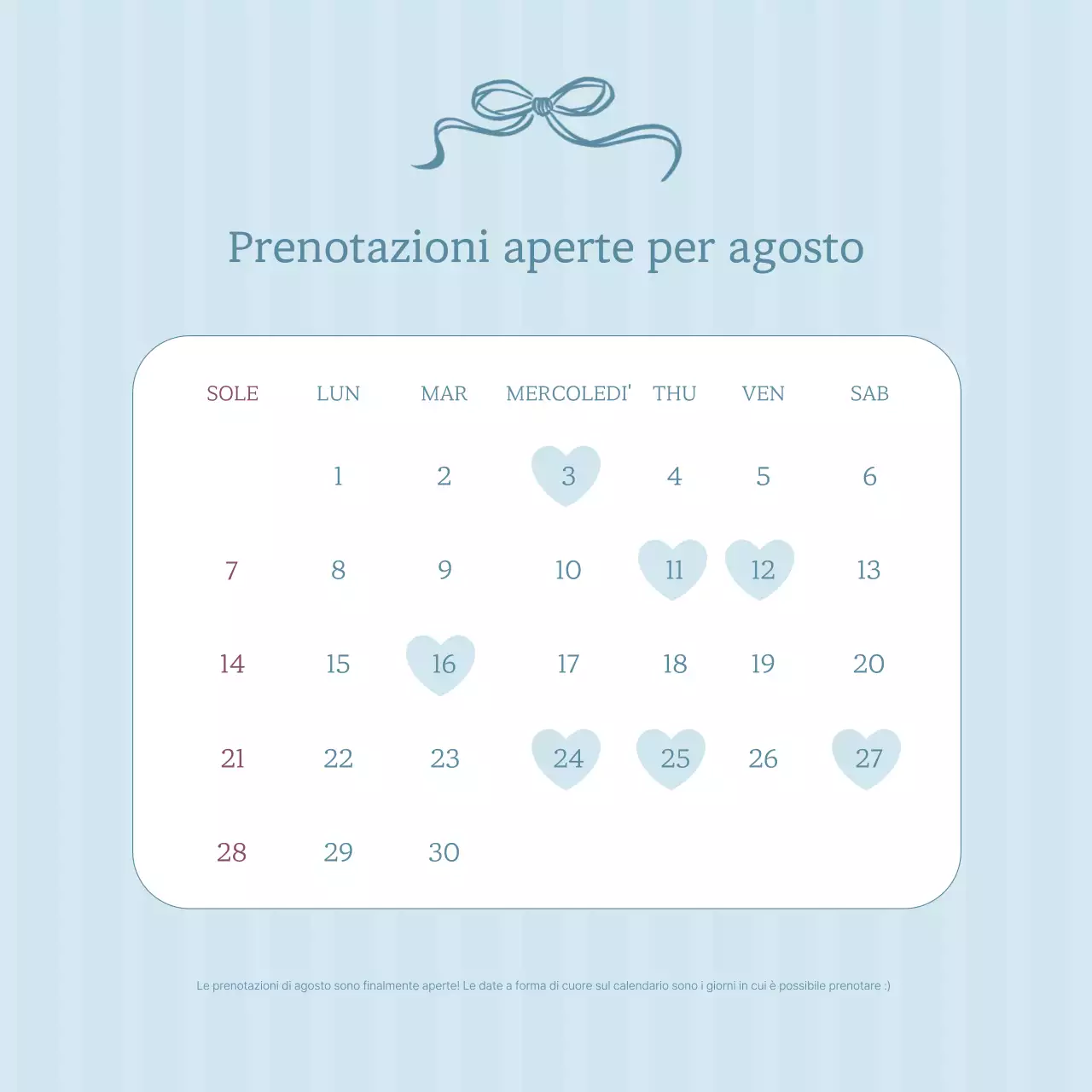 Calendario della guida alle prenotazioni semplici Sky Blue