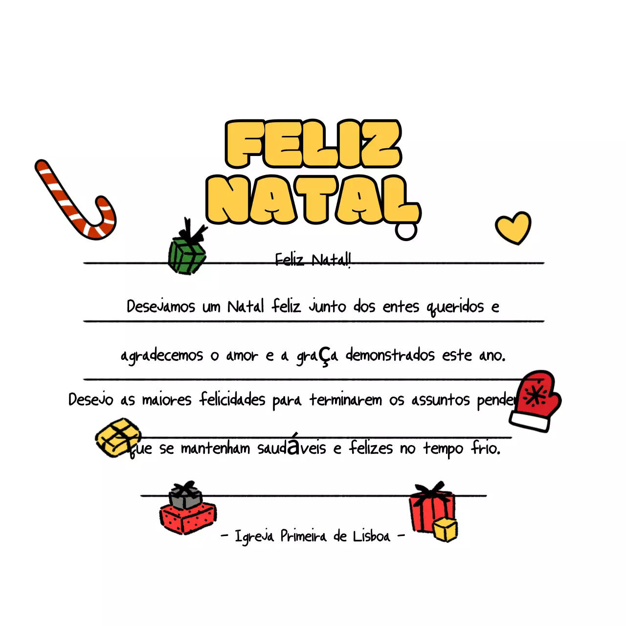 Cartão de Natal amarelo fofo