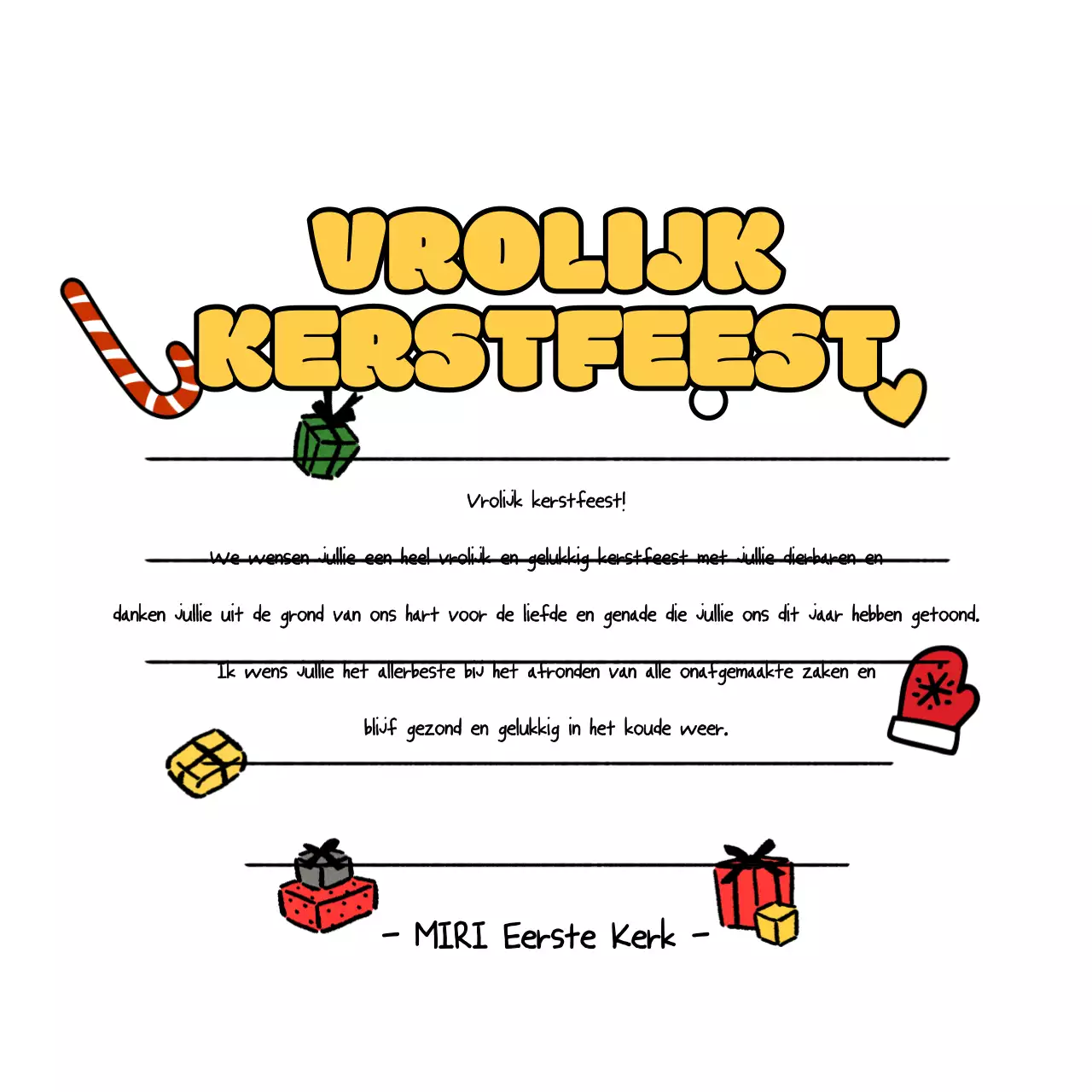 Gele schattige kerstkaart