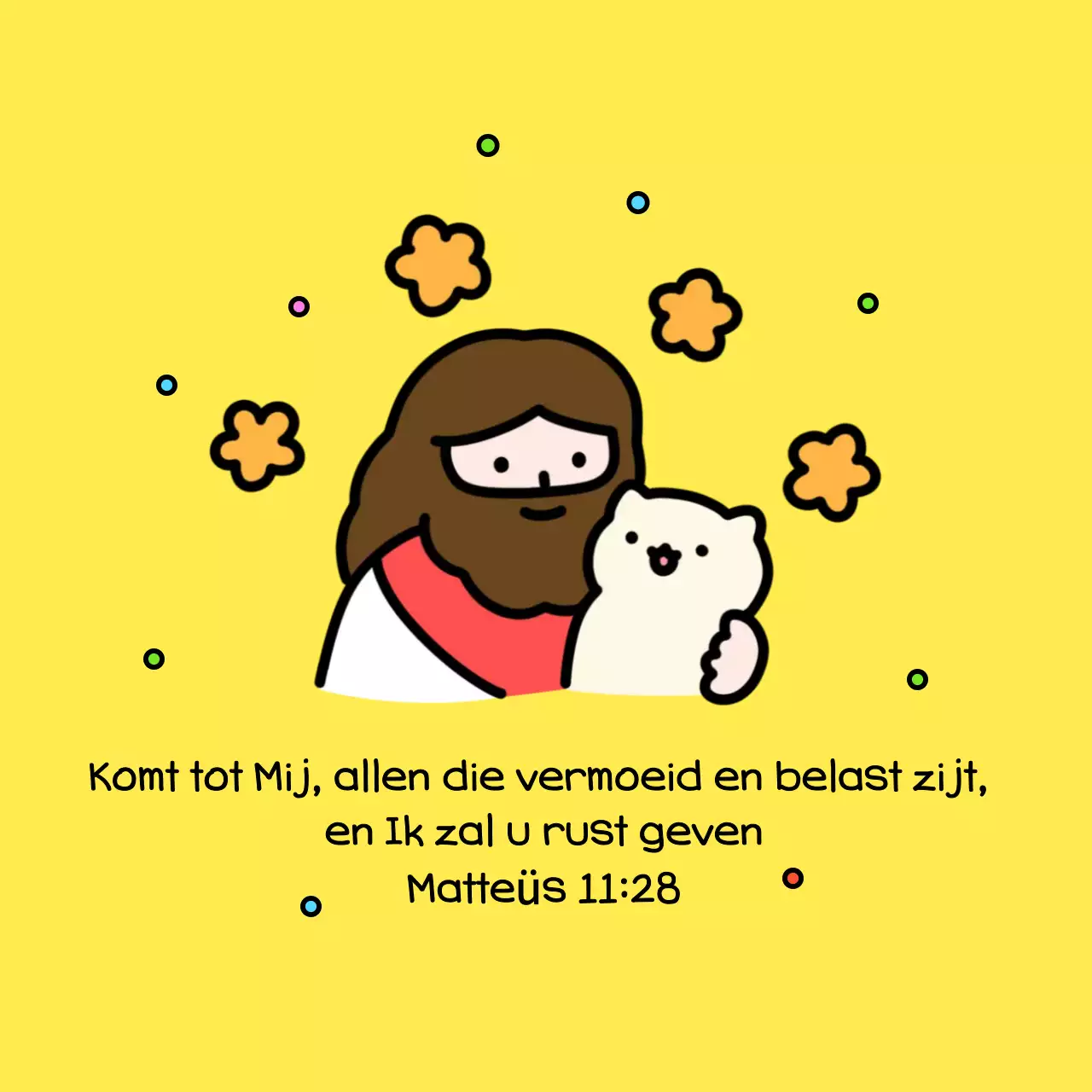 Gele baby religieuze ansichtkaart