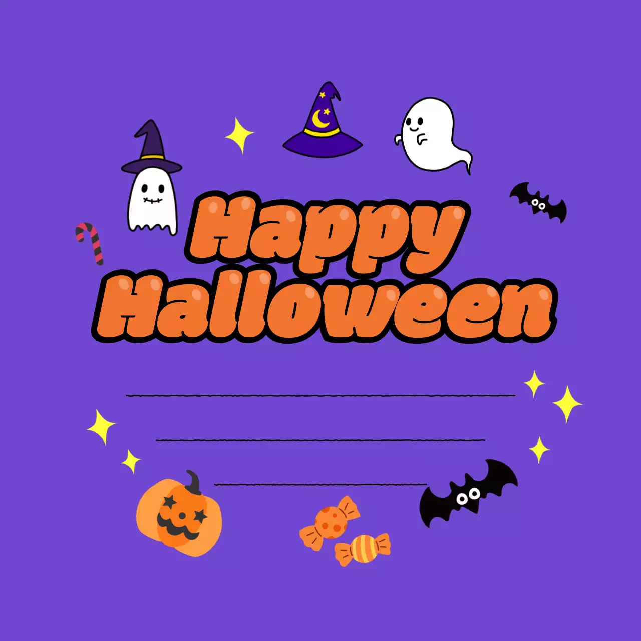 A cute and lovely Halloween postcard in lilac