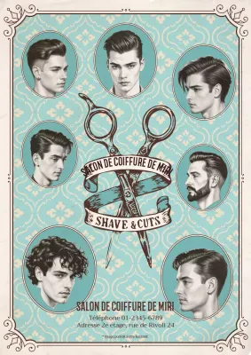 Publicité vintage pour un salon de coiffure bleu ciel