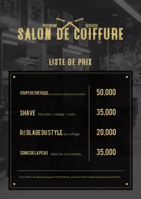 Liste de prix du salon de coiffure vintage noir