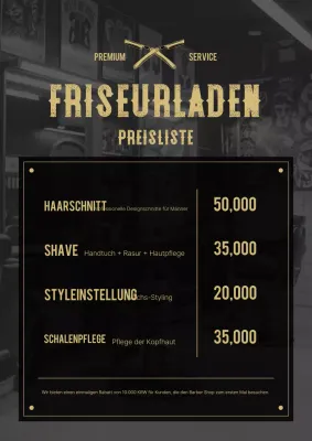 Schwarze Vintage Barbershop-Preisliste