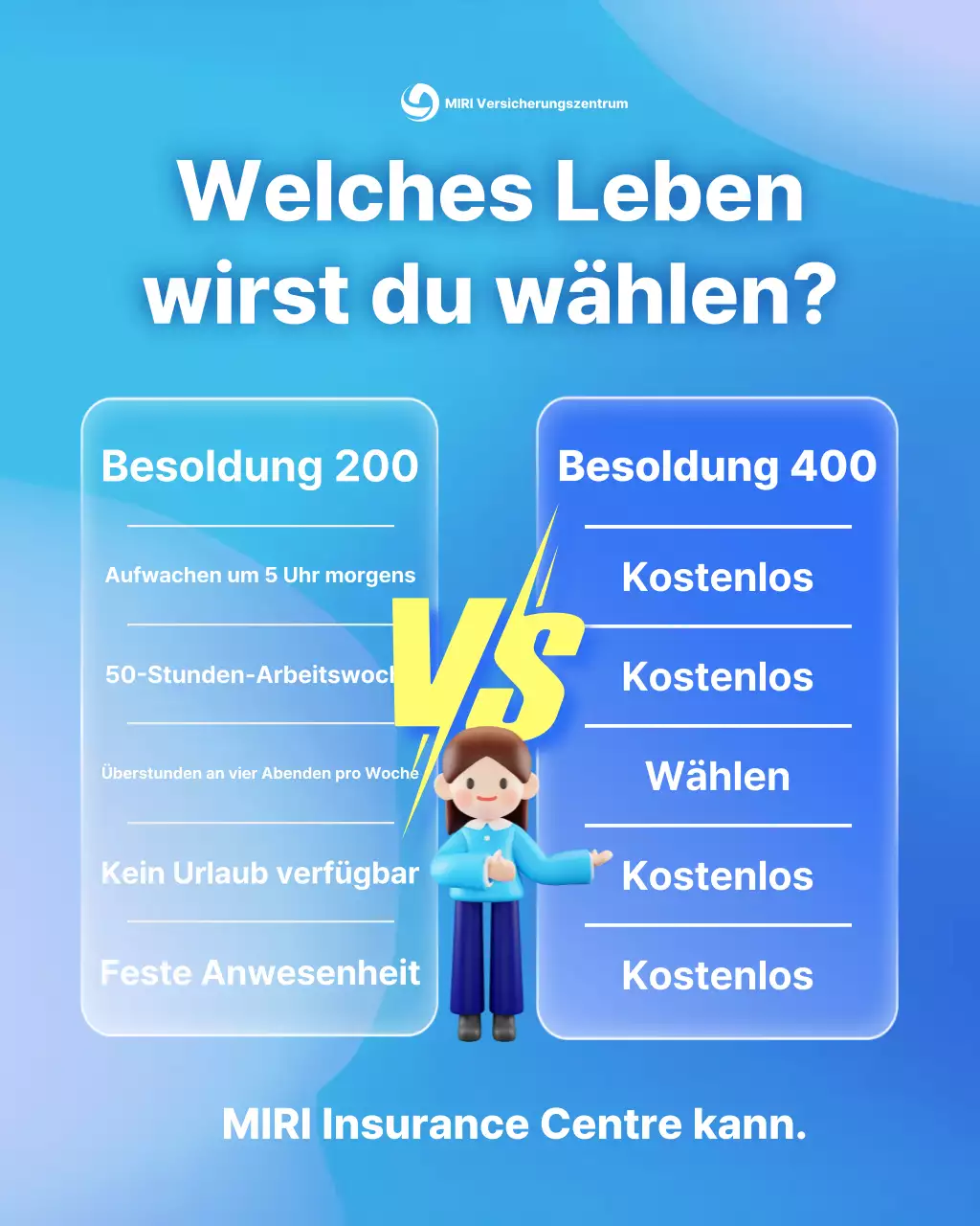 Himmelblaue Anzeige zur modernen Arbeitsplatzauswahl