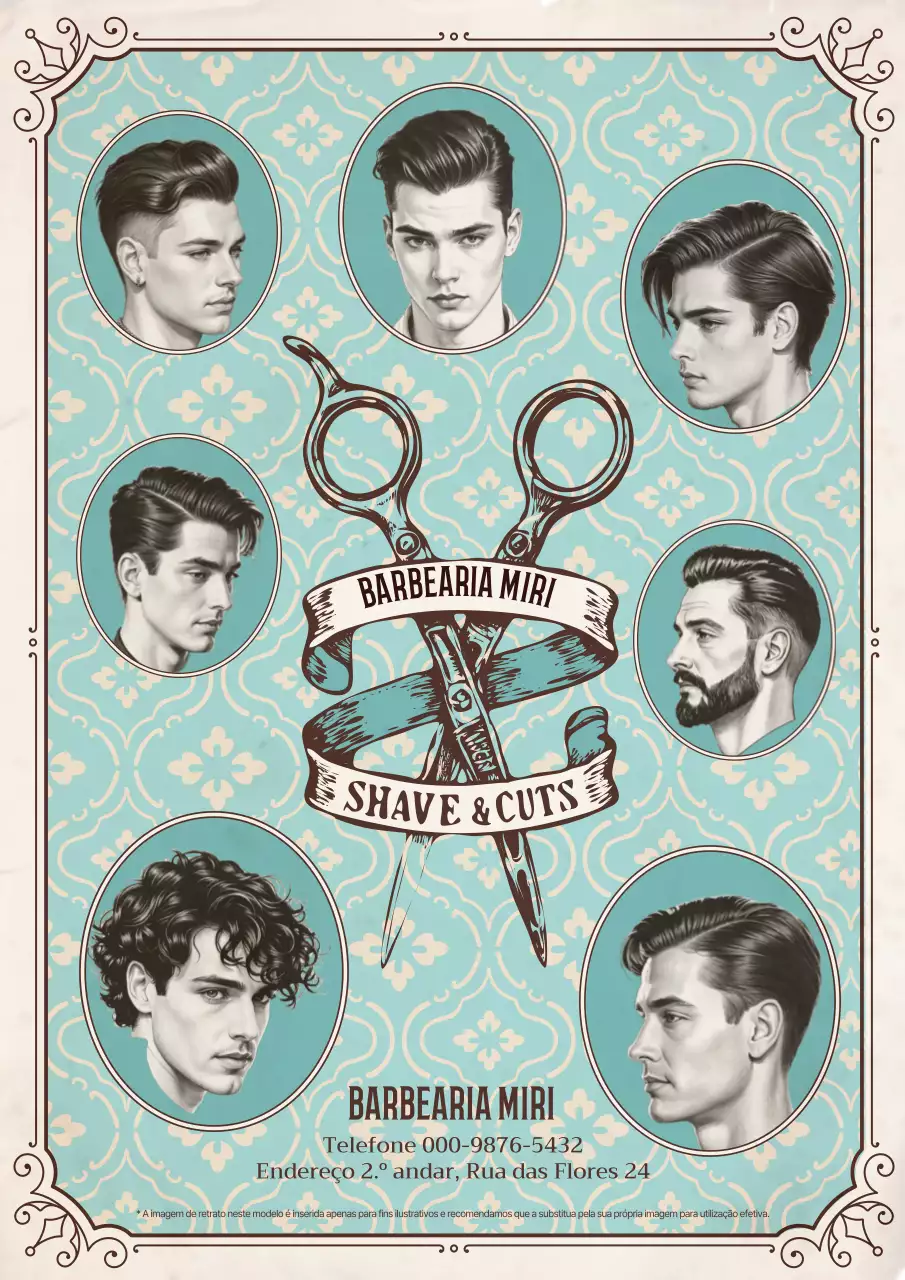 Anúncio de barbearia vintage azul-celeste