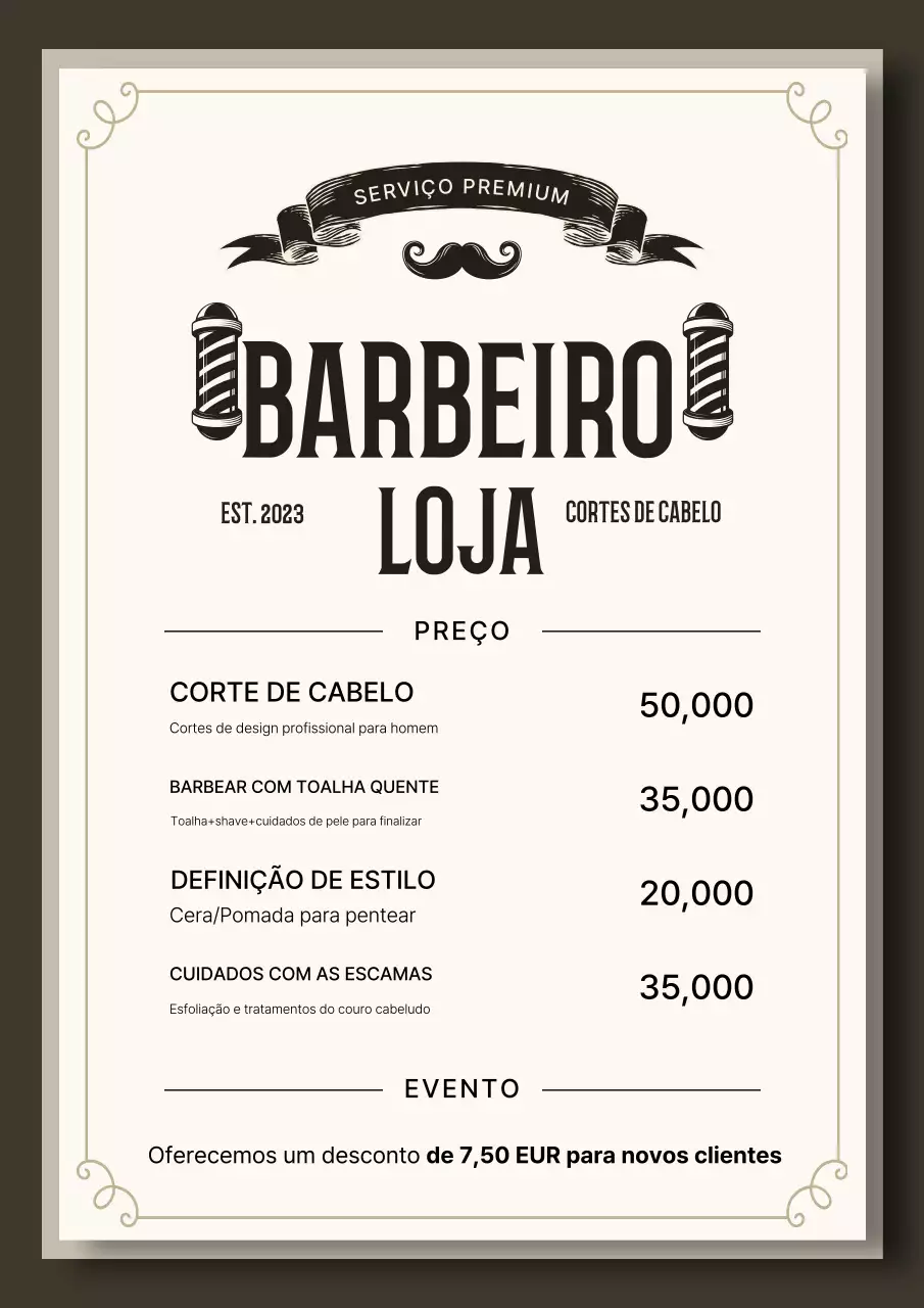 Guia de barbearia vintage bege