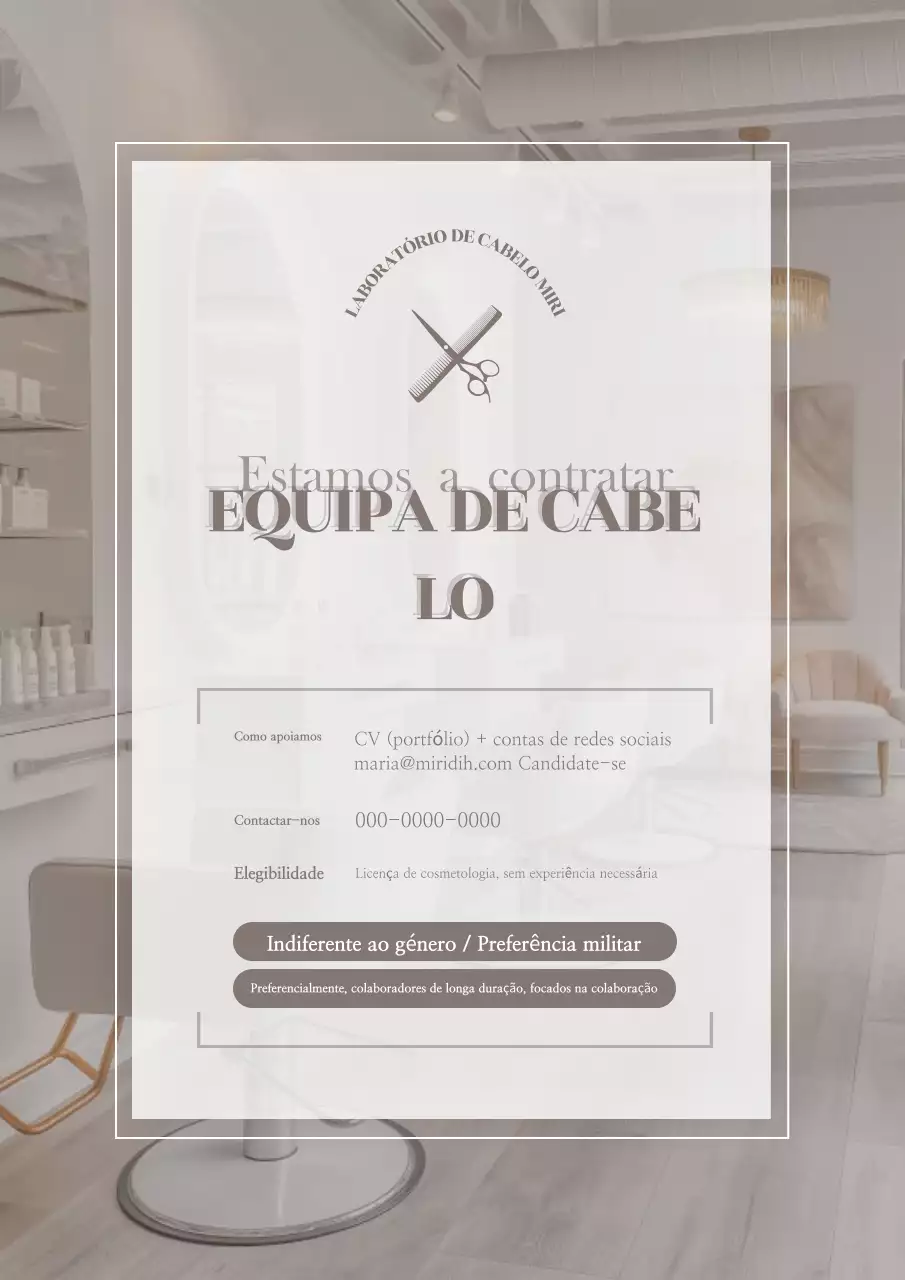 Anúncio de recrutamento da Bege Modern