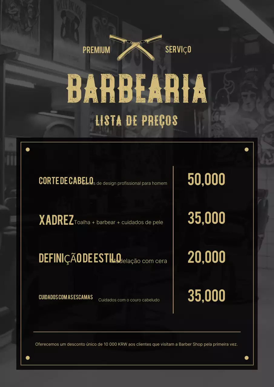 Lista de preços da Black Vintage Barbershop