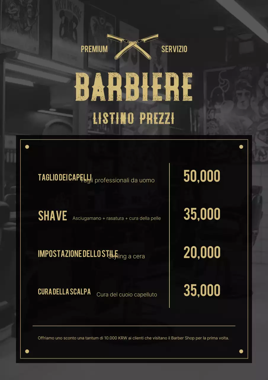 Listino prezzi Black Vintage Barbershop