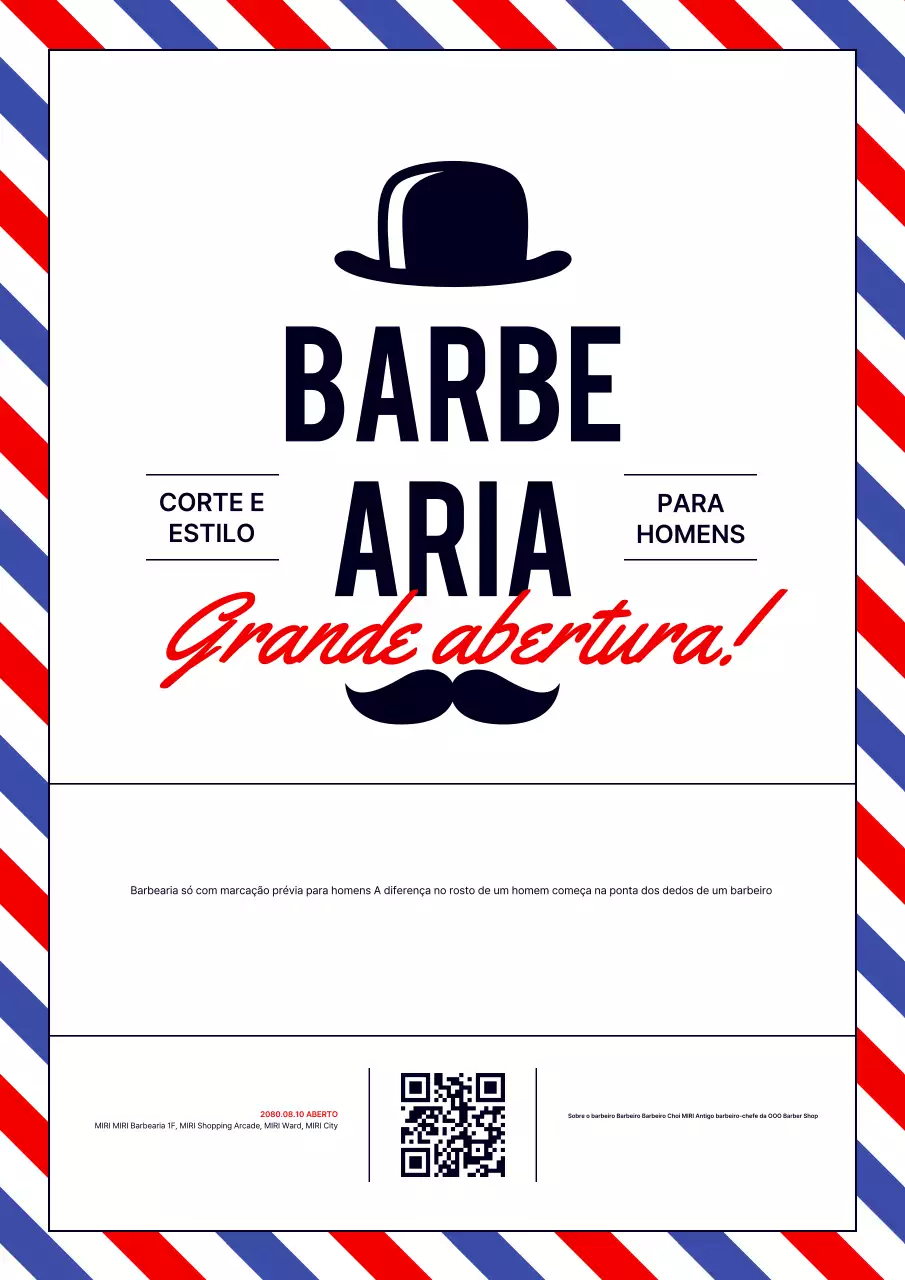 Abertura da barbearia masculina Blue Vintage