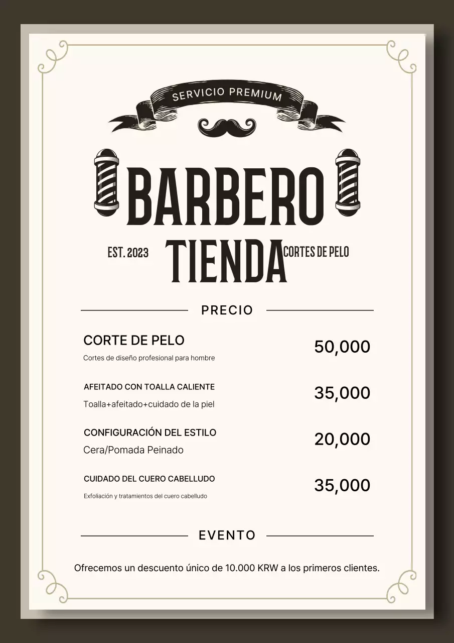Guía de barbería vintage beige