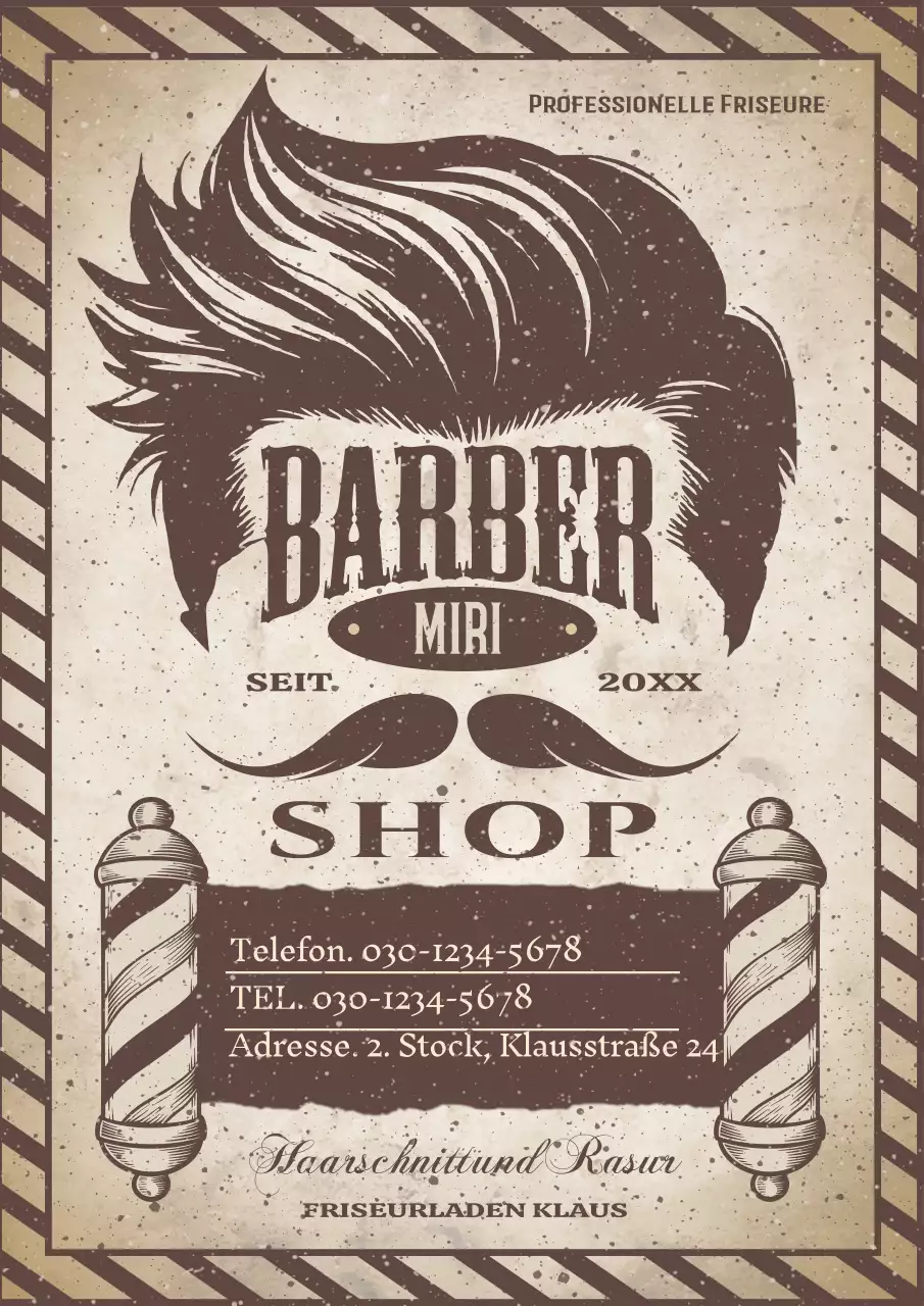 Braune Vintage Barbershop-Werbung