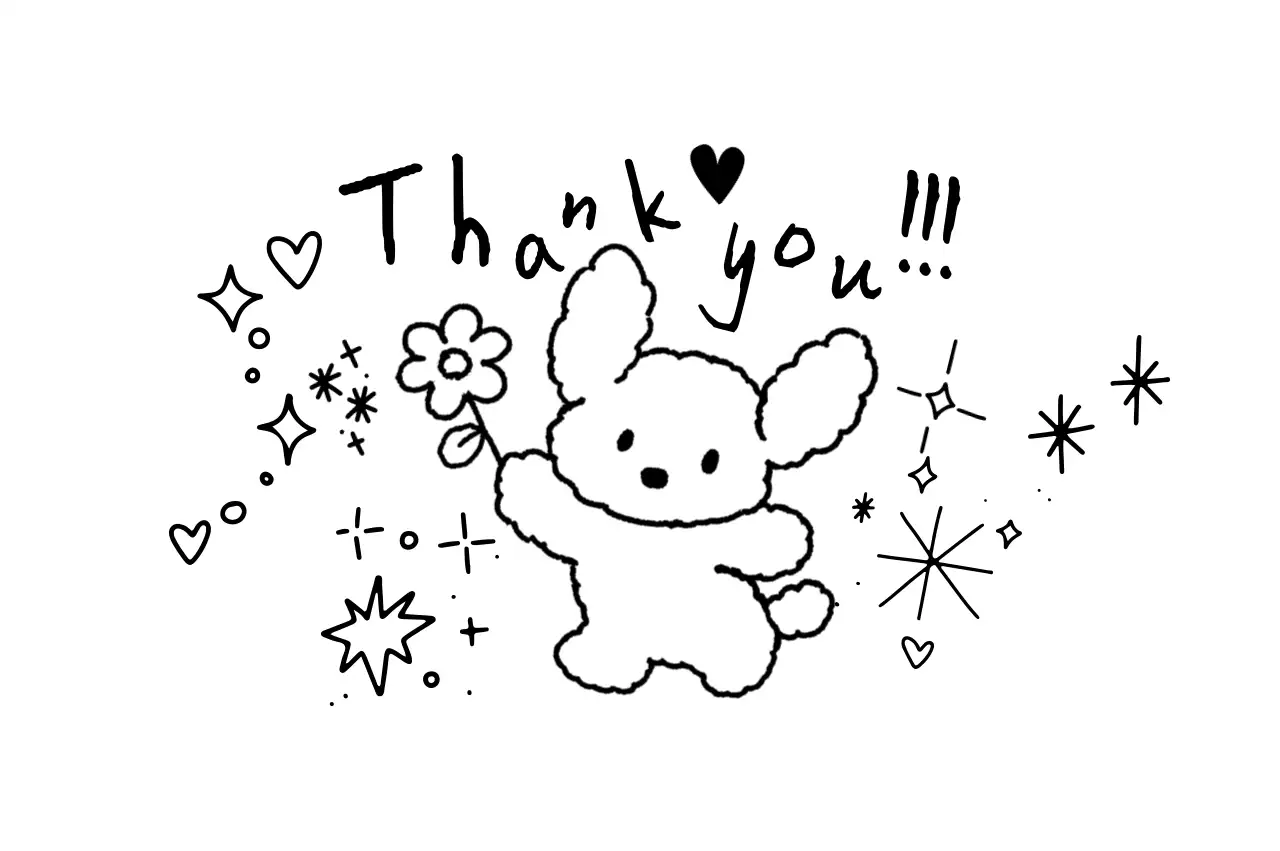 Black and white cute thank you postcard