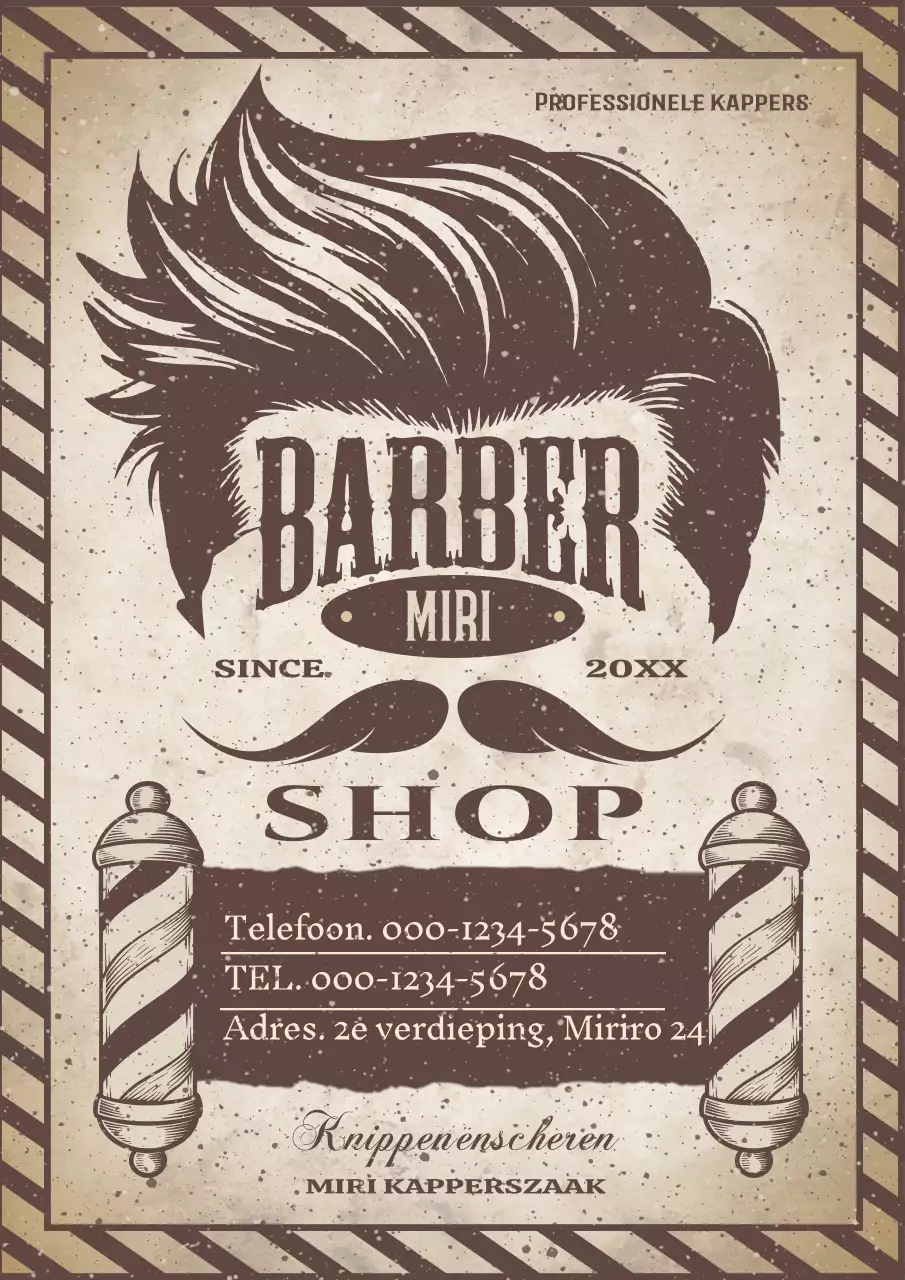 Bruine vintage kapperszaak advertentie