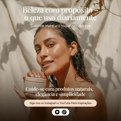 Publicação de anúncio de cuidados naturais com a pele bege no Instagram