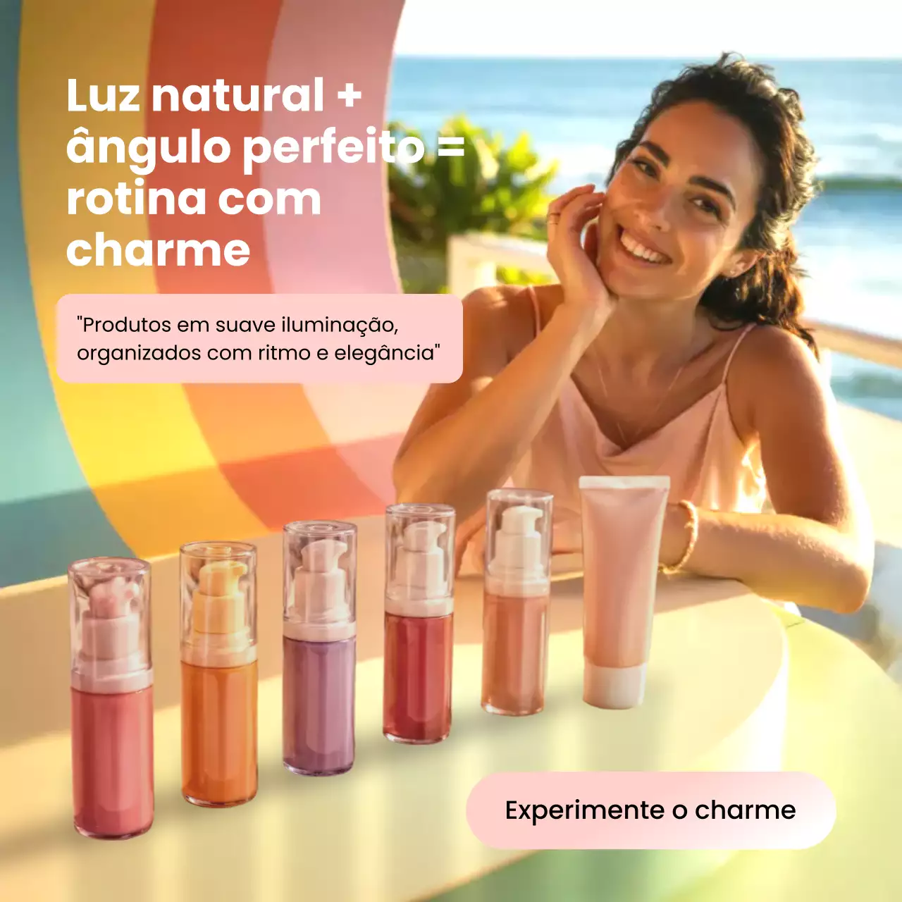 Publicação colorida e moderna de produtos para cuidados com a pele no Instagram