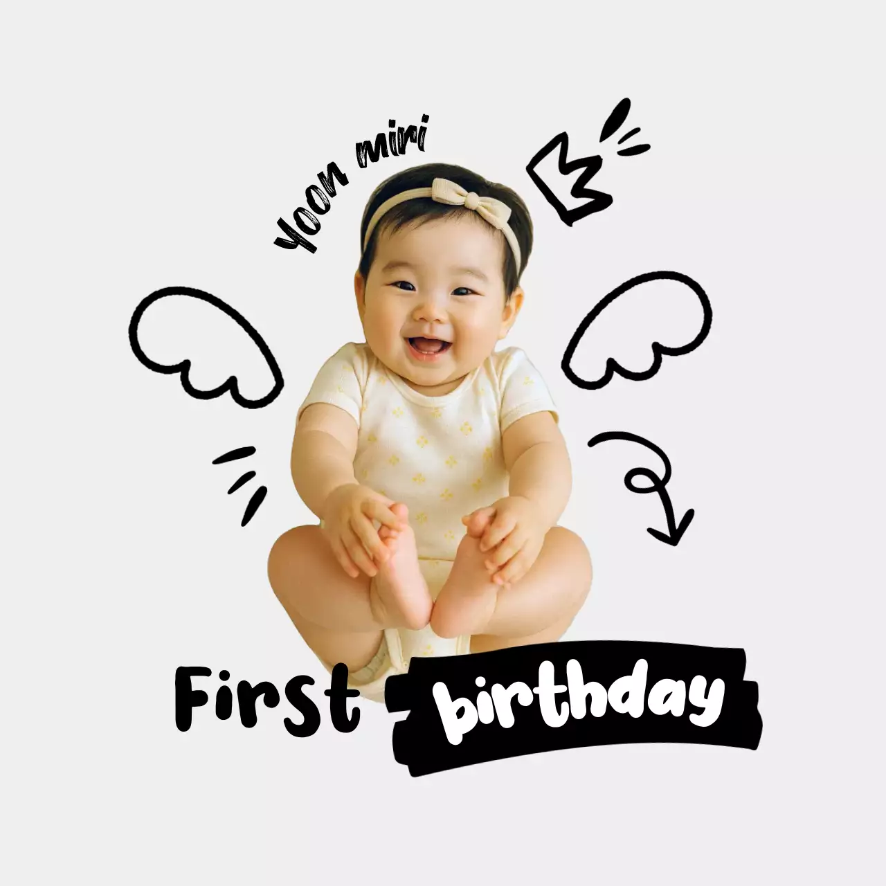 흰색 아기자기한 돌잔치 초대장