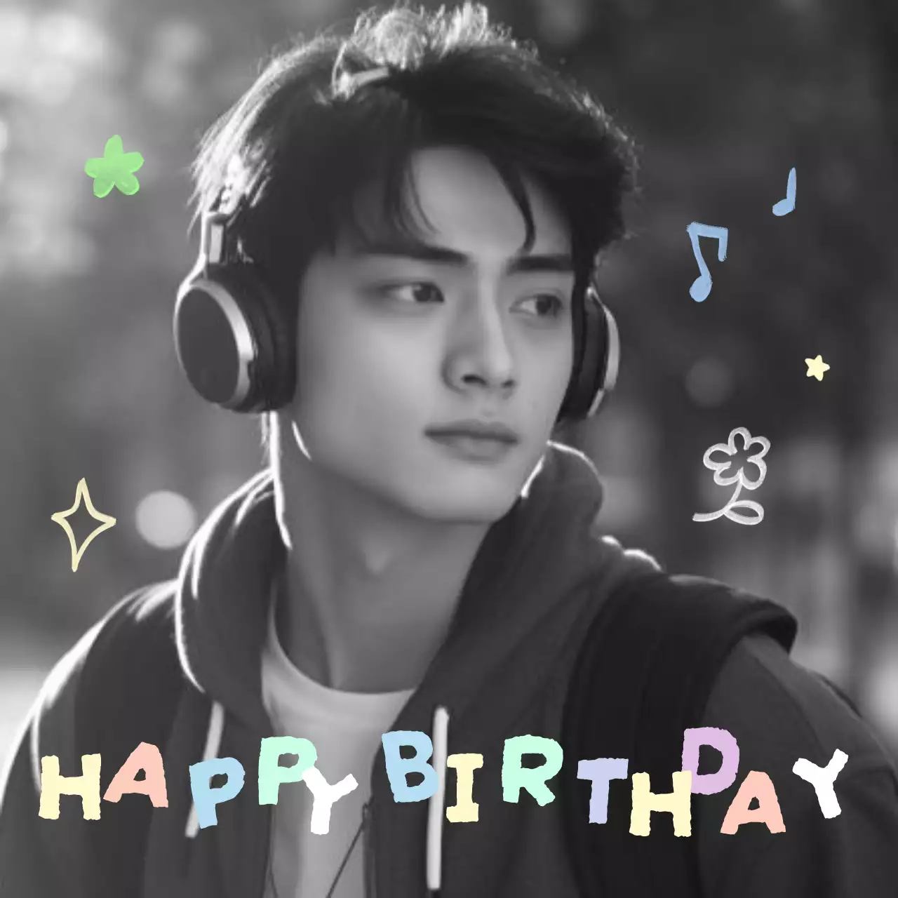 흑백 아기자기한 생일 기념 스티커 조공