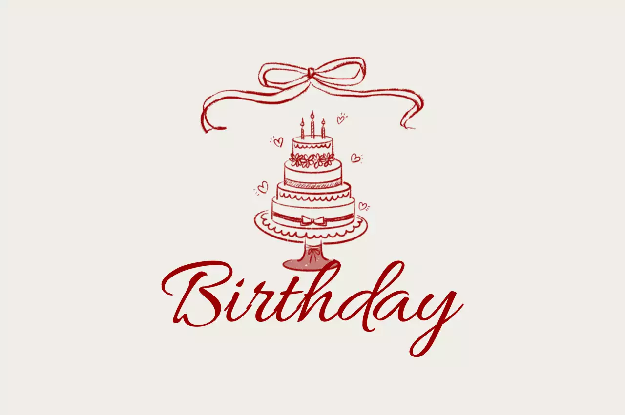 빨강 심플 생일 카드