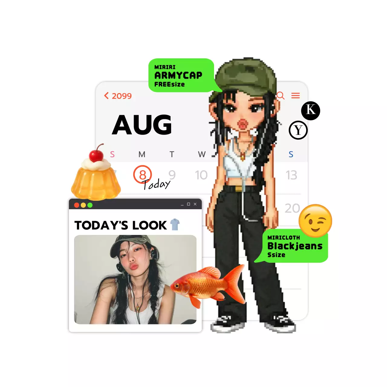 白黒 ポップ ファッション カレンダー ドット絵人物