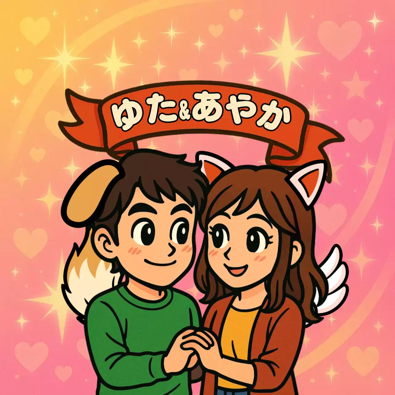 ピンク かわいい カップル デフォルメ人物