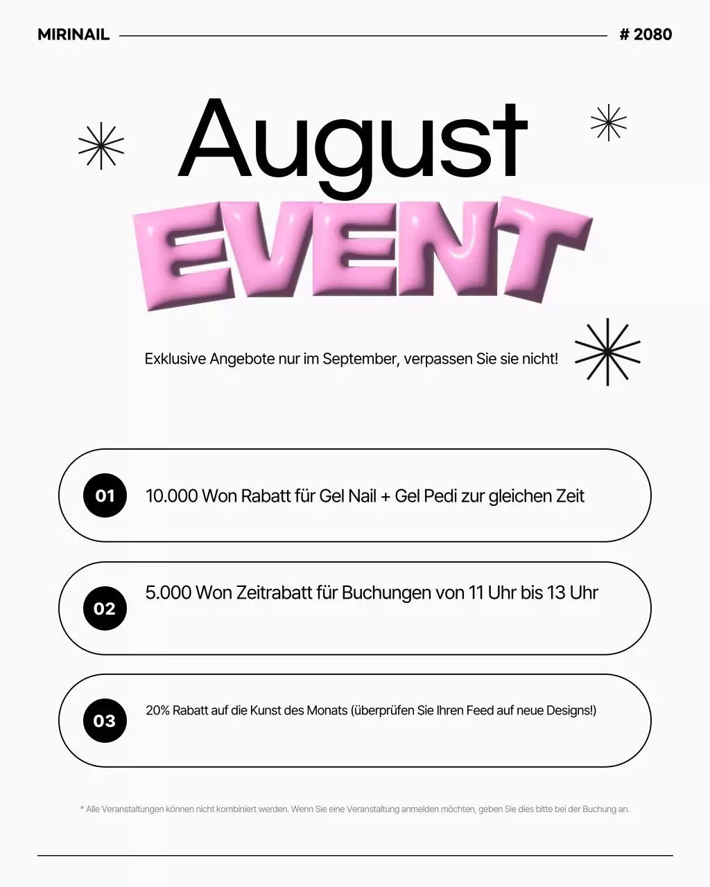 Ankündigung eines modernen weiß-schwarzen Nagelstudio-Events