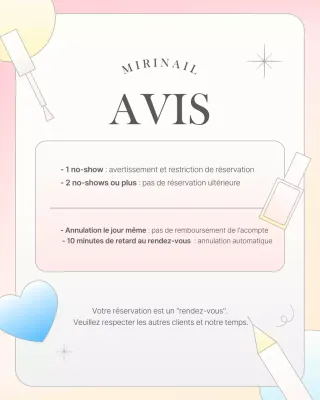 Guide de réservation du salon de manucure Pink's Cute