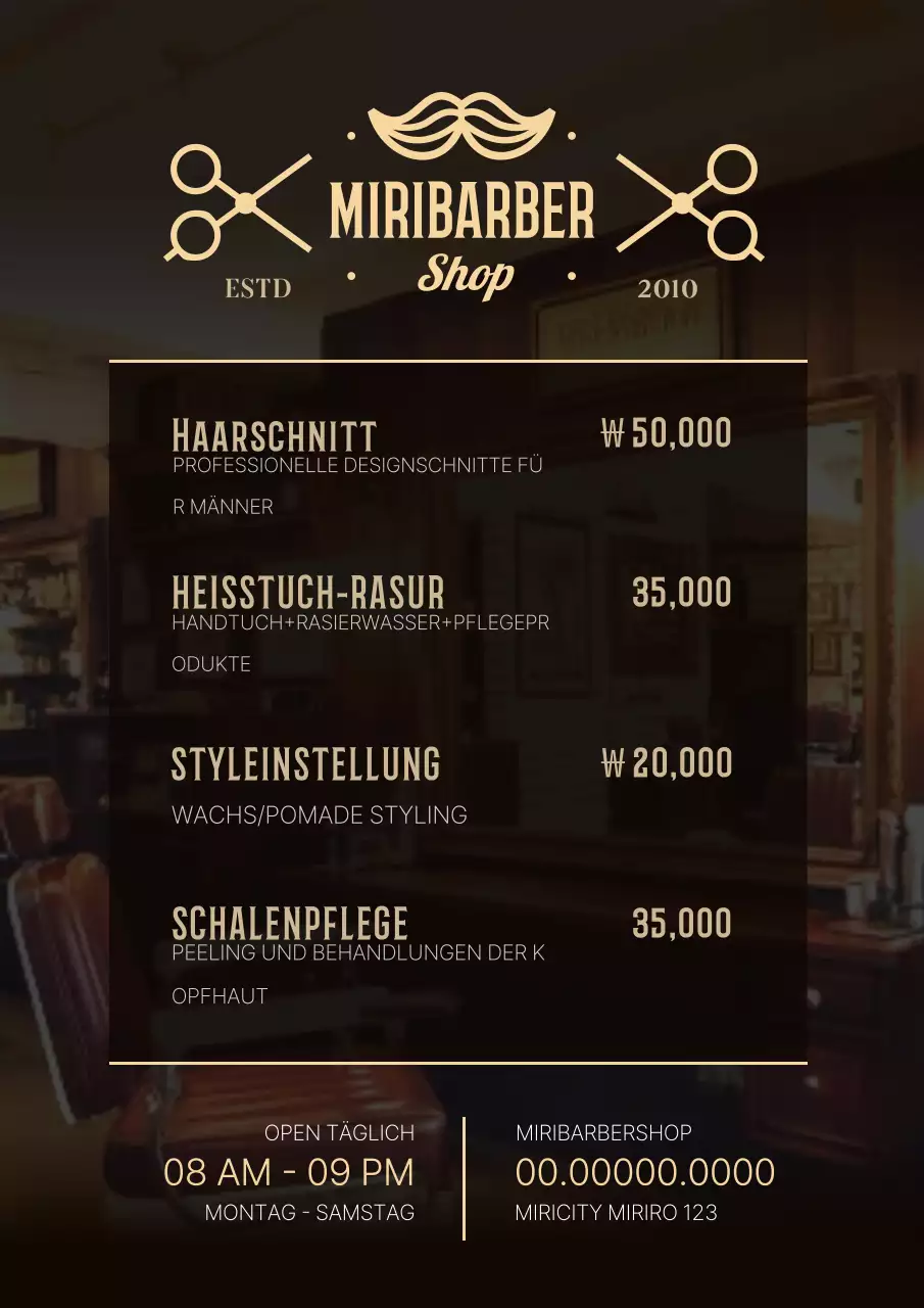 Schwarze Vintage-Friseurwerbung