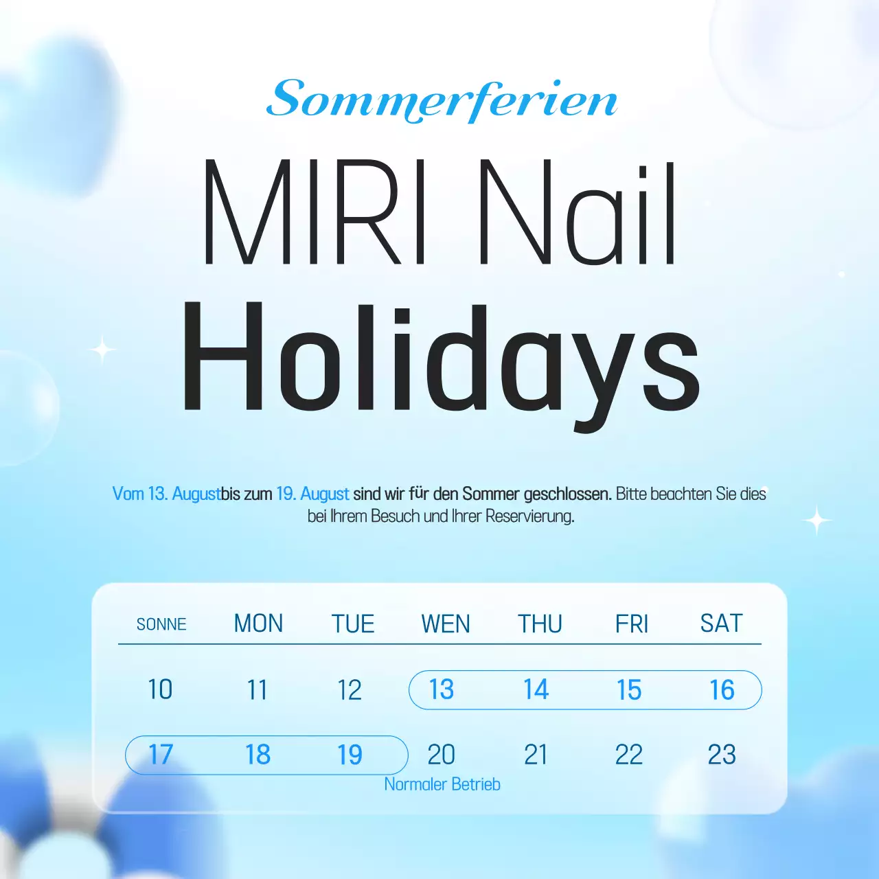 Ein sauberer, himmelblauer Nagelstudio-Urlaubsführer