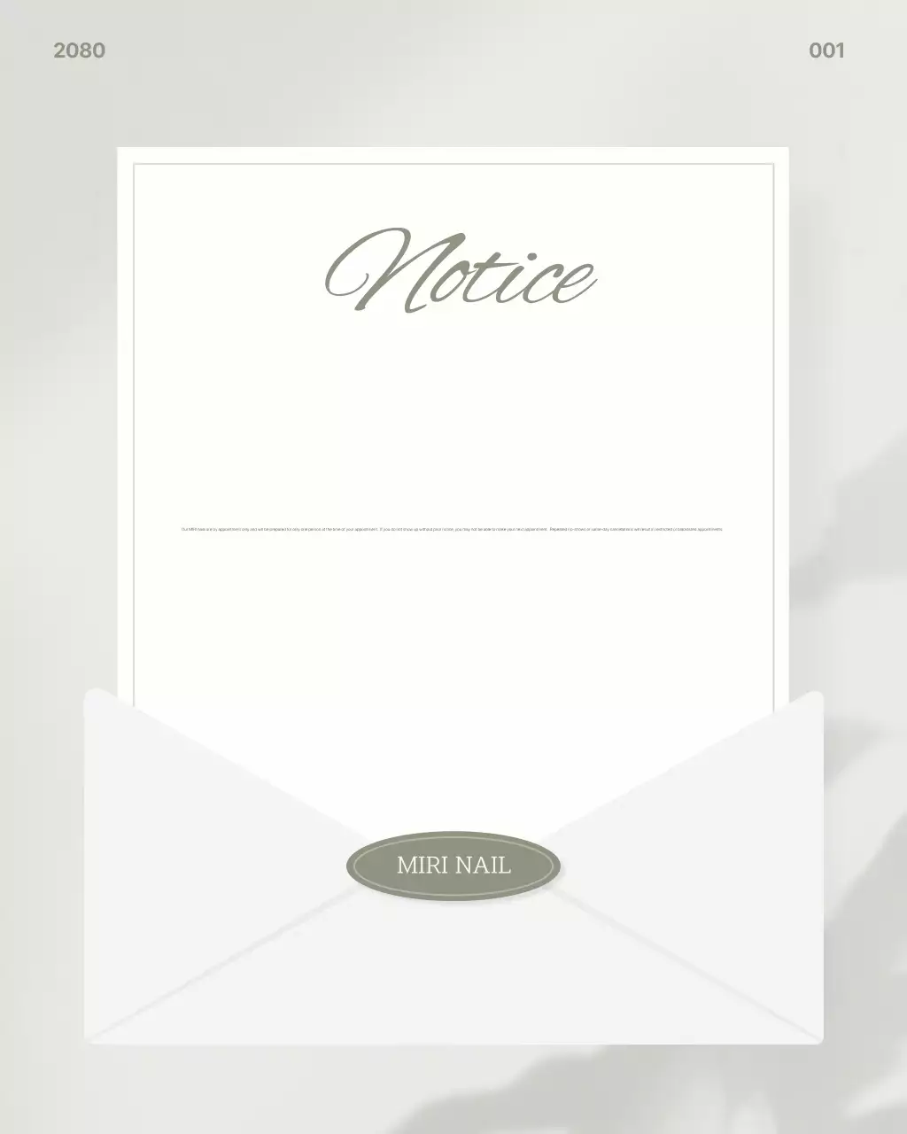 Notice regarding reservations for the clean, gray nail salon