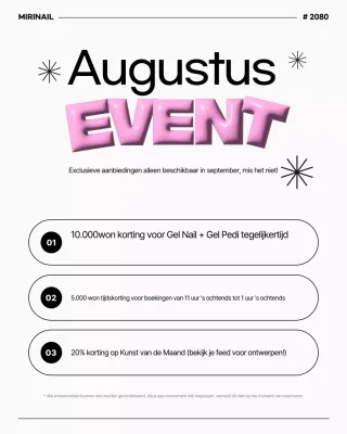 Aankondiging van een modern wit-zwart nagelsalon-evenement