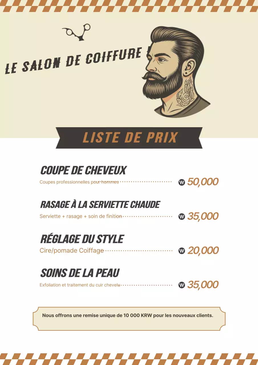 Liste de prix du salon de beauté Beige Vintage