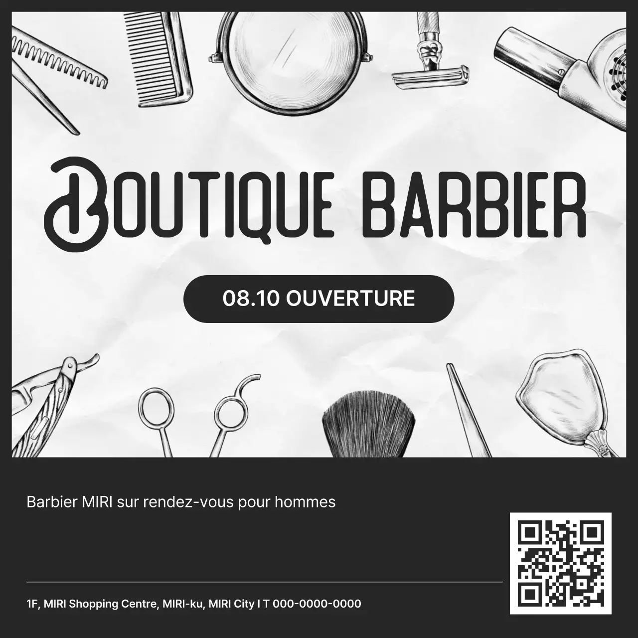 Salon de coiffure vintage noir et blanc ouvert