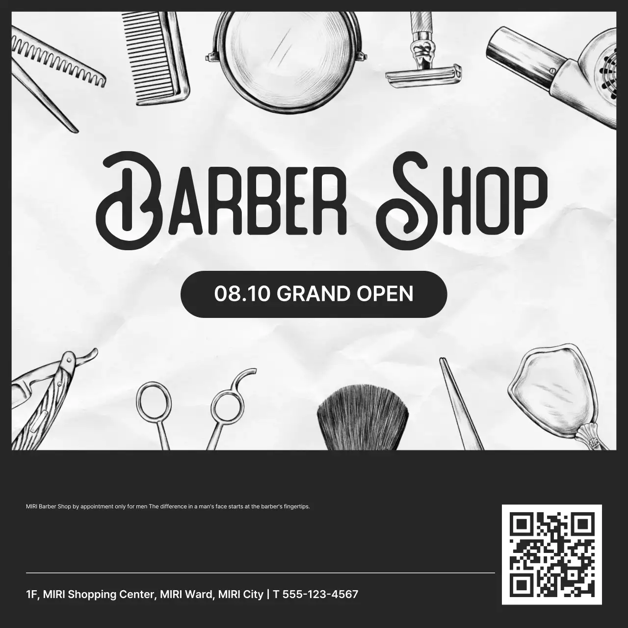 Tiệm cắt tóc cổ điển đen trắng mở cửa