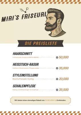 Beige Vintage Beauty Salon Preisliste