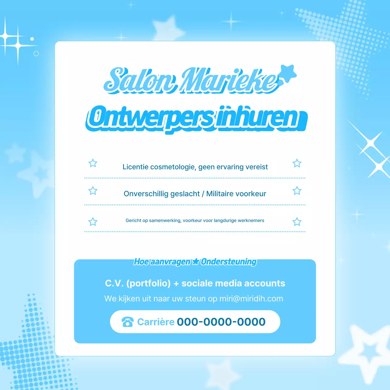 Hemelsblauwe eenvoudige vacature