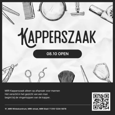 Zwart-witte vintage kapperszaak geopend