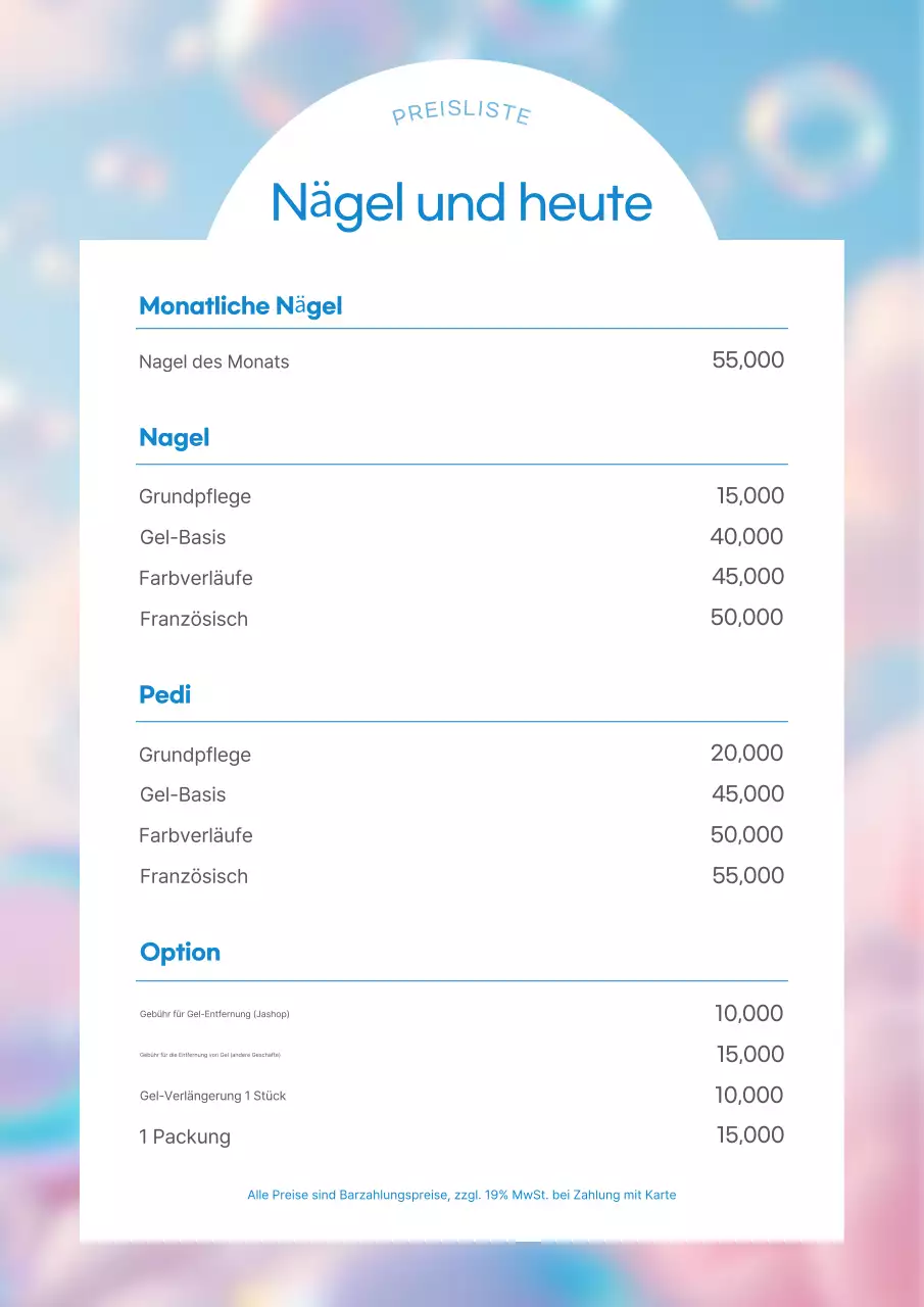 Blue Simple Nail Preisliste