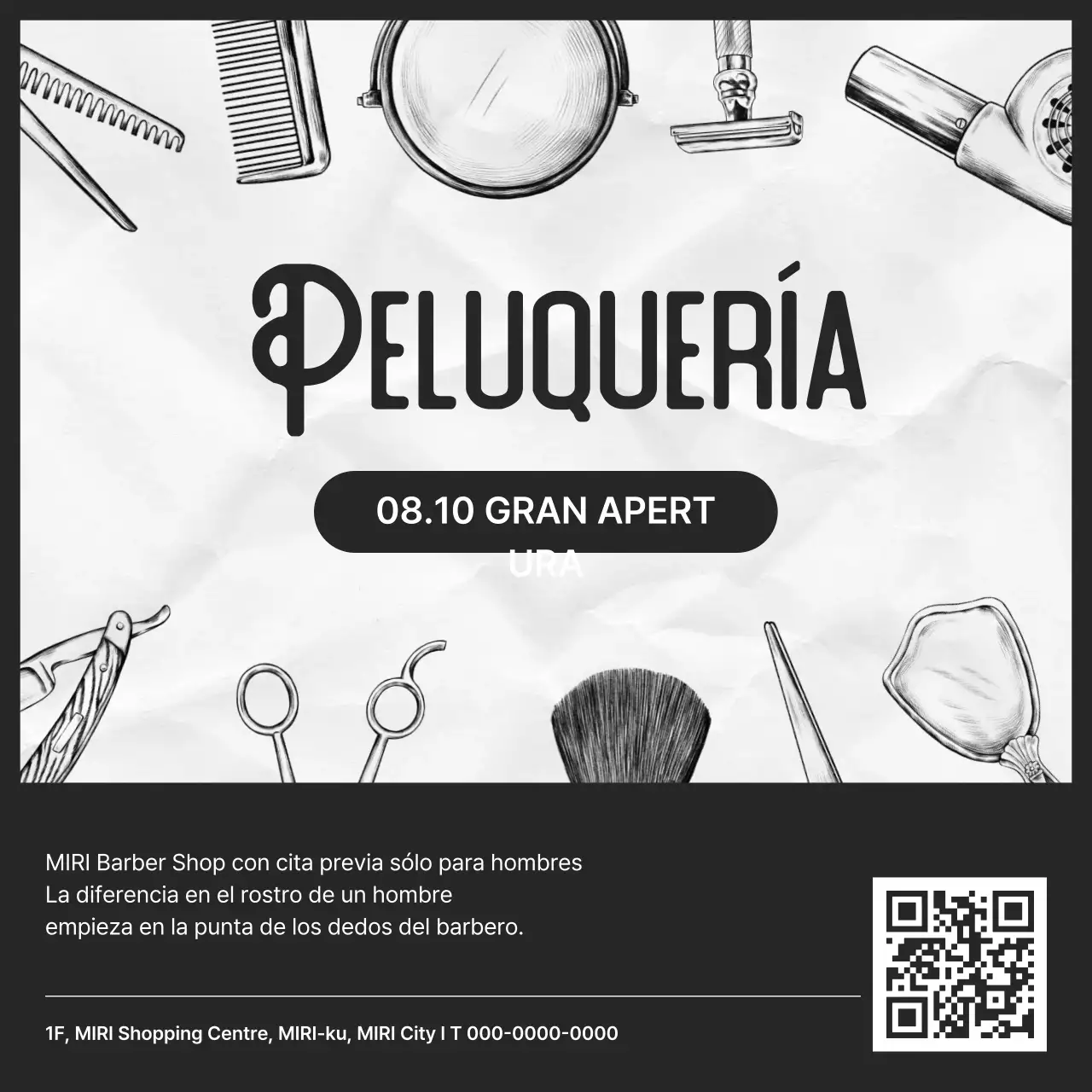 Barbería vintage en blanco y negro abierta