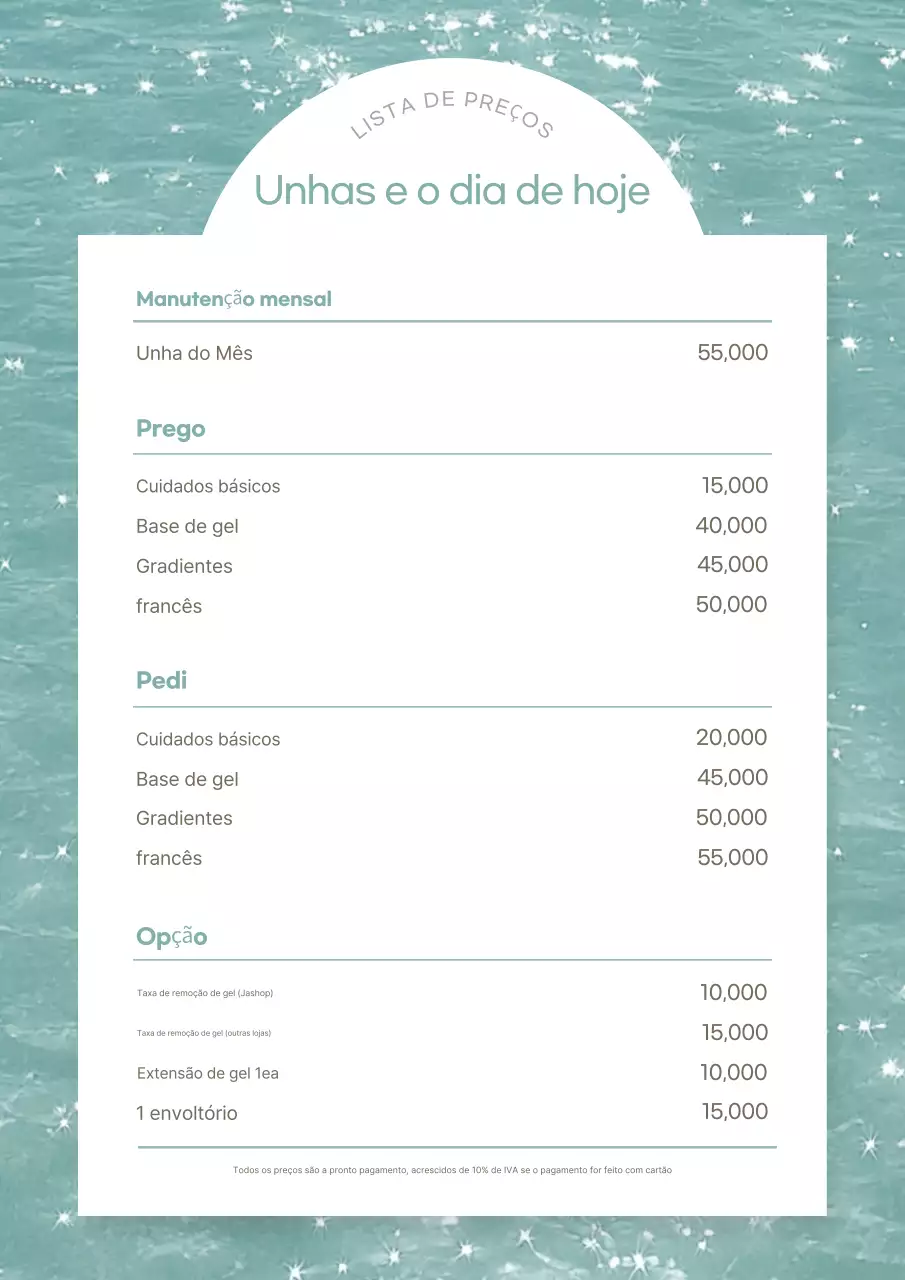 Menu de unhas simples de menta