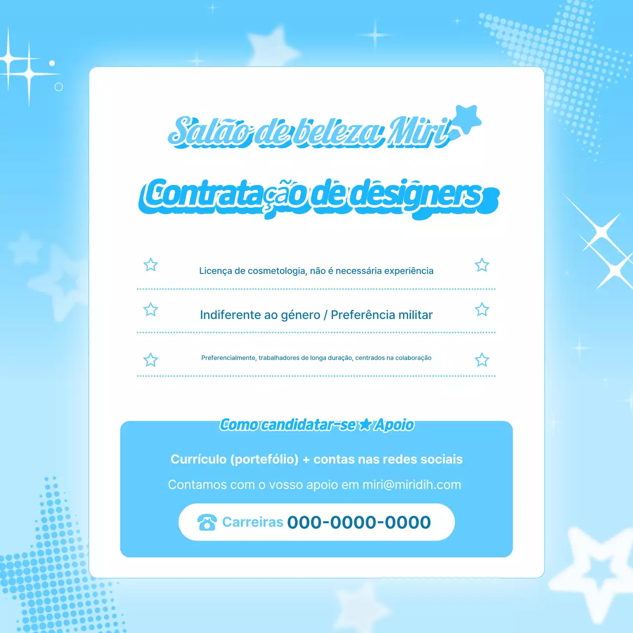 Publicação de emprego simples em azul celeste